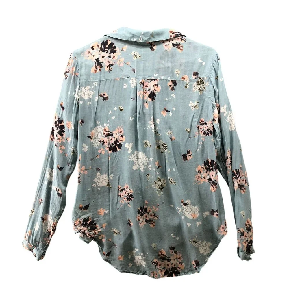 Cloth & Stone Long Sleeve‎ Blouse Womens S Blue Lightweight Rayon Floral - Picture 2 of 8